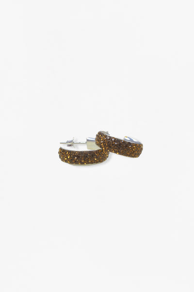 3/4" Swarovski Crystal Huggie Hoop Silver Earrings in Smokey Topaz | Annie and Sisters