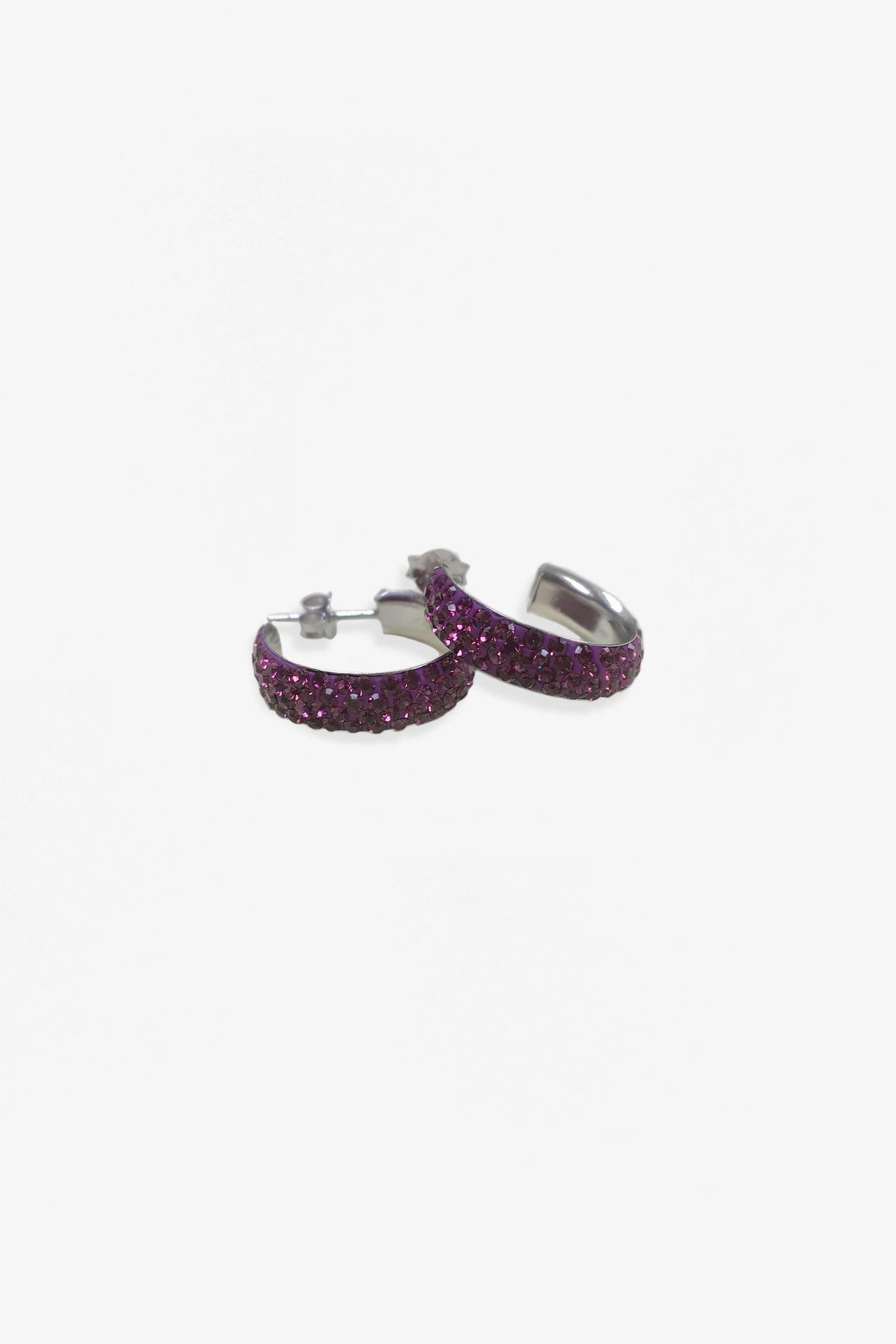 3/4" Swarovski Crystal Hoop Silver Earrings in Amethyst | Annie and Sisters