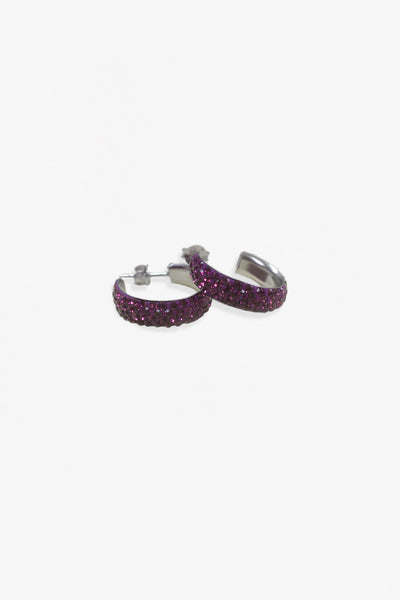 3/4" Swarovski Crystal Hoop Silver Earrings in Amethyst | Annie and Sisters