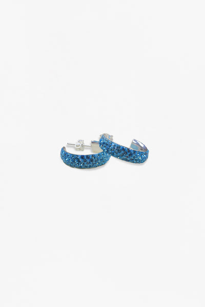 3/4" Swarovski Crystal Huggie Hoop Silver Earrings in Aquamarine | Annie and Sisters
