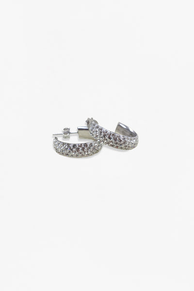 3/4" Swarovski Crystal Huggie Hoop Silver Earrings in Clear | Annie and Sisters