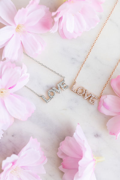 LOVE Crystal Sterling Silver Necklace in Rose Gold | Annie and Sisters