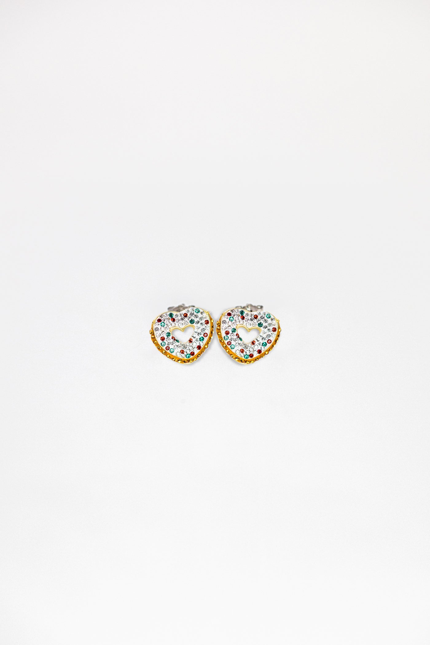 Heart Shaped Donut Gold Plated Crystal Stud Earrings