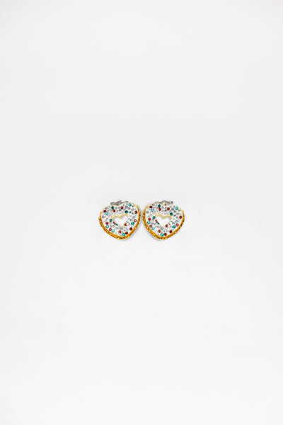 Heart Shaped Donut Gold Plated Crystal Stud Earrings