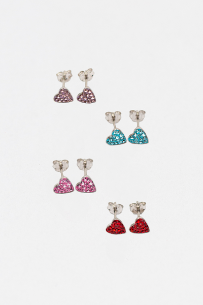 Teeny Tiny Heart Crystal Silver Stud Earrings
