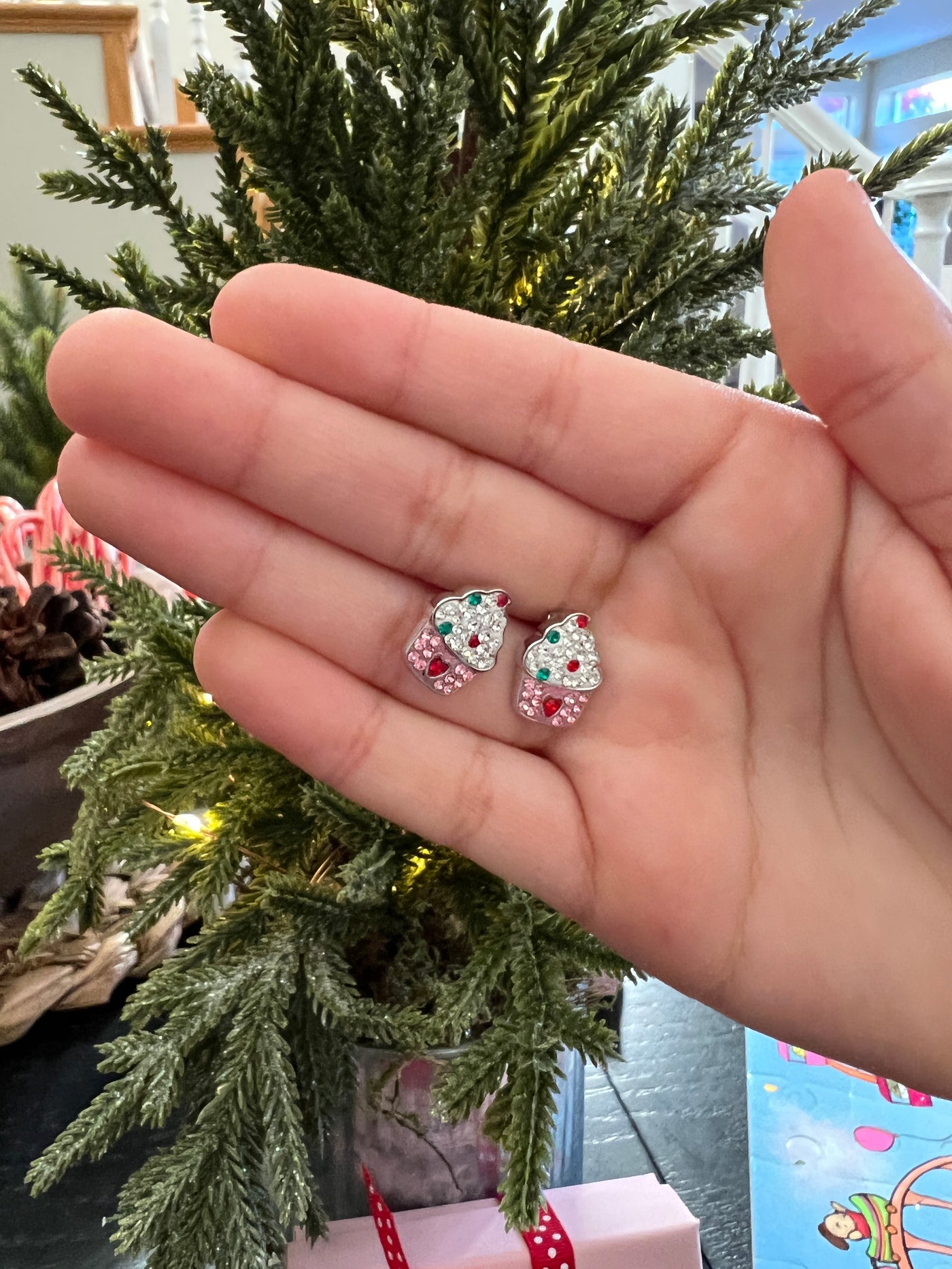 Frozen Yogurt Crystal Sterling Silver Stud Earrings