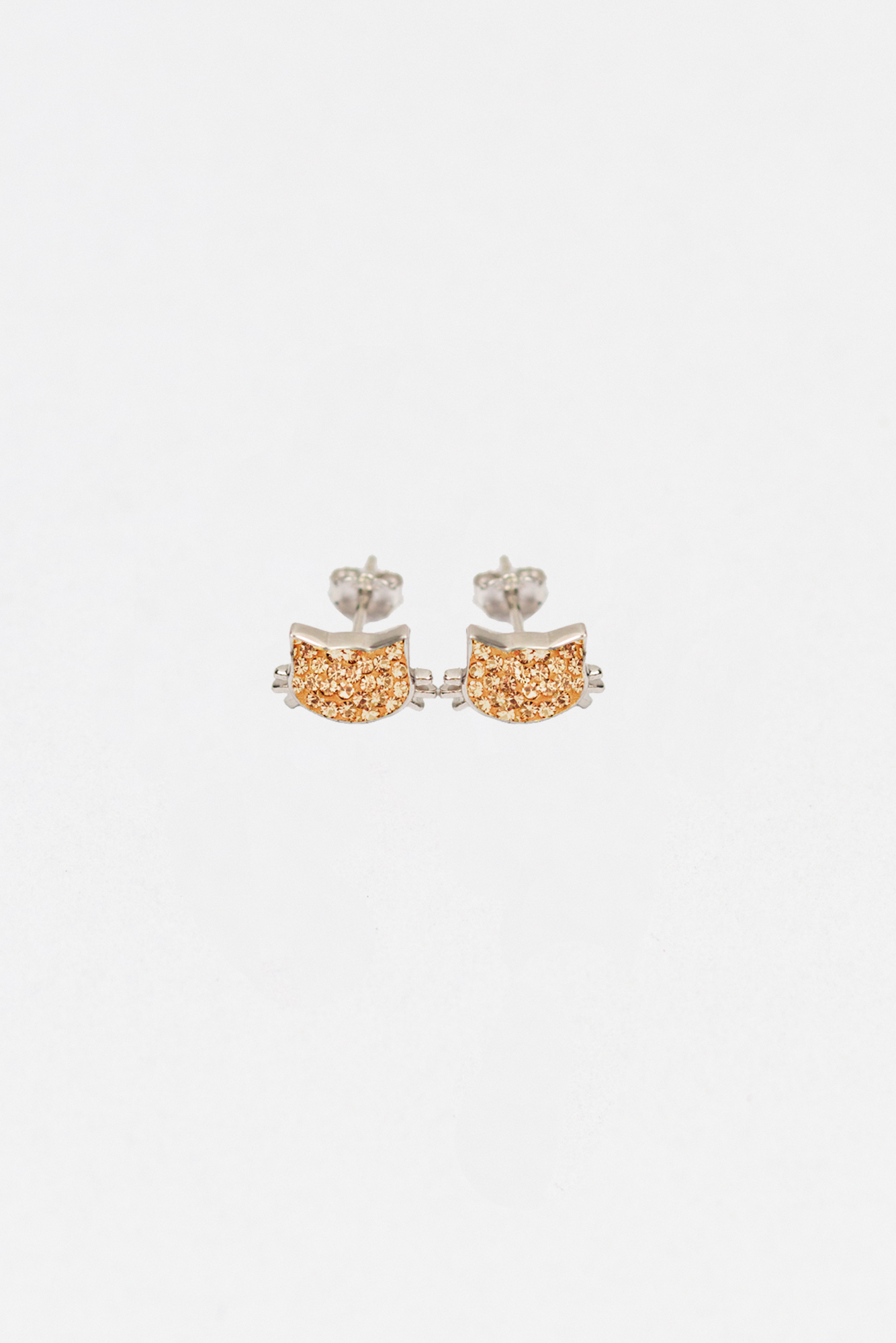 Yellow Cat Kitty Cat Crystal Silver Stud Earrings | Annie and Sisters
