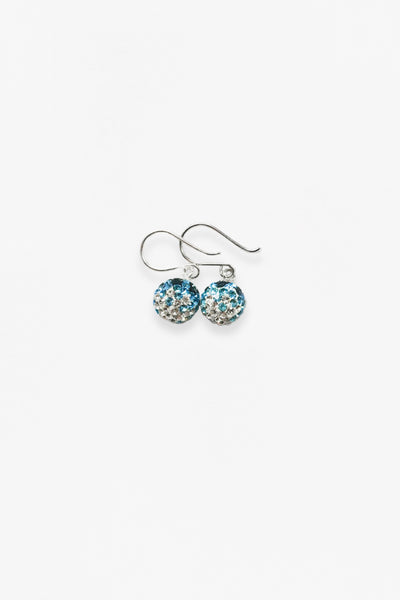 8mm Disco Ball Ombre Crystal Dangling Silver Earring in Aquamarine | Annie and Sisters