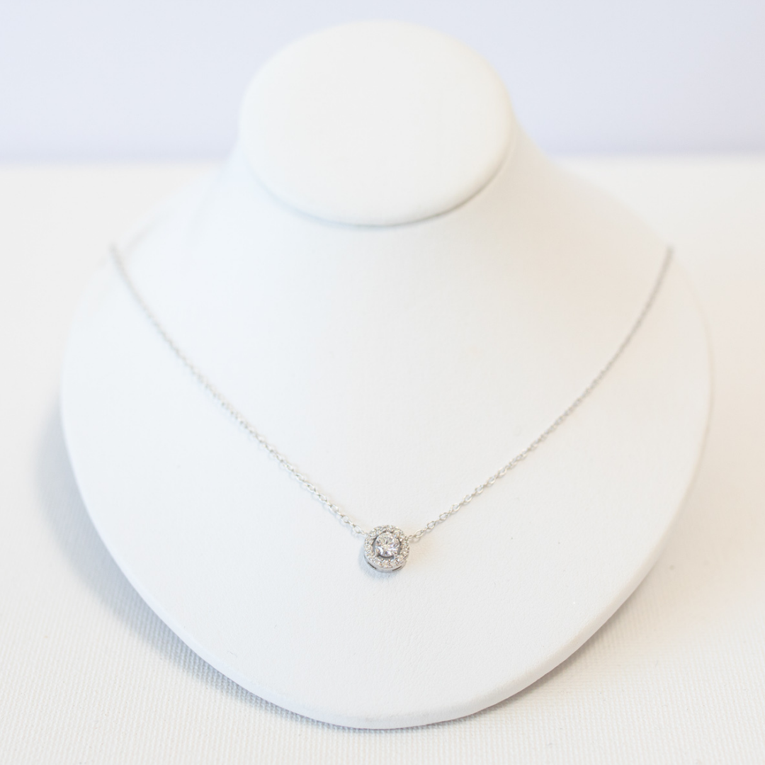 Mini Circle Halo Cubic Zirconia Sterling Silver Necklace | Annie and Sisters
