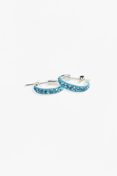 1/2" Swarovski Crystal Hoop Huggie Silver Earrings in Aquamarine | Annie and Sisters