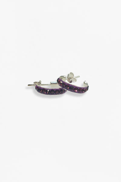 1/2" Swarovski Crystal Hoop Huggie Silver Earrings in Amethyst | Annie and Sisters