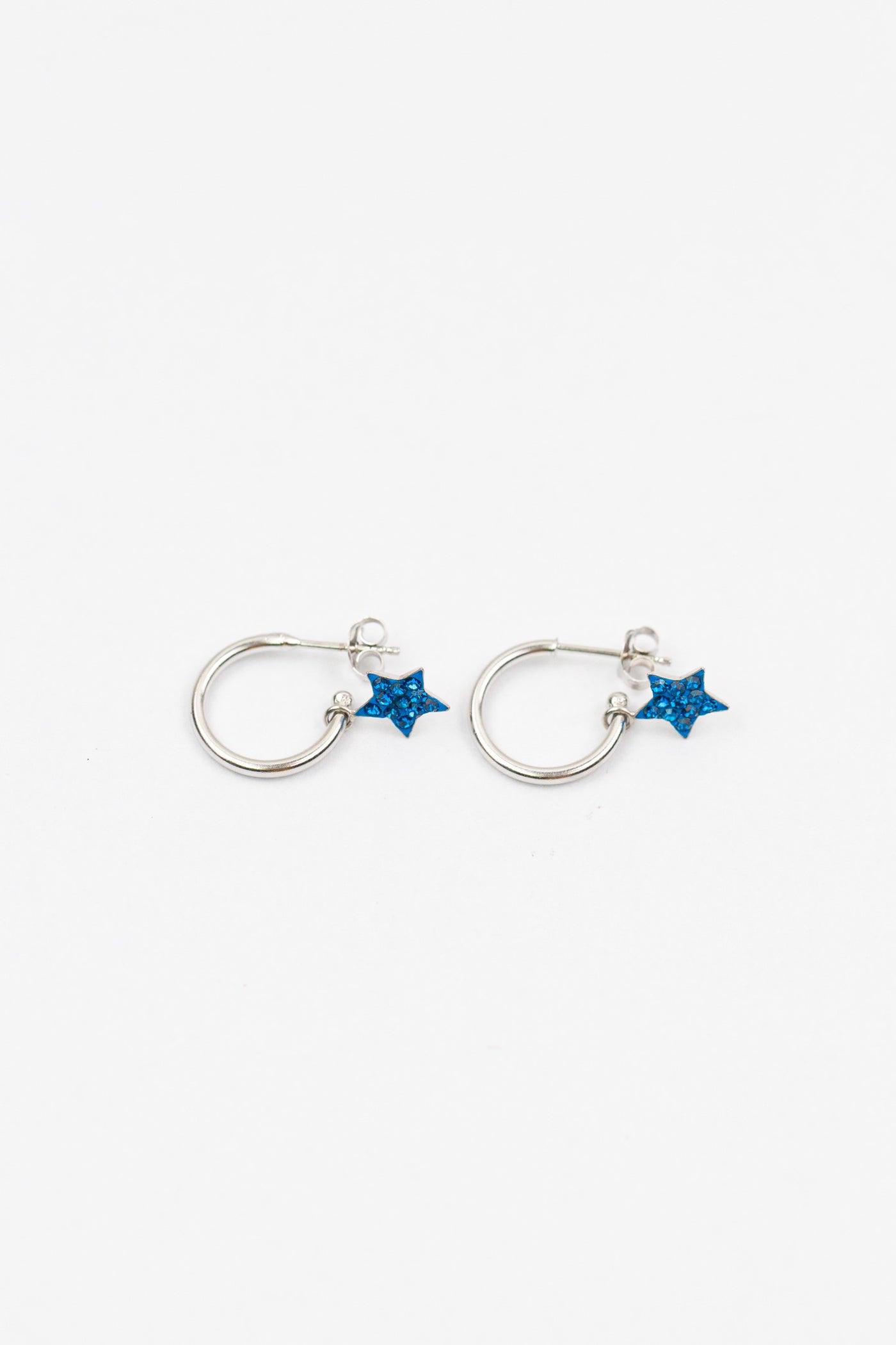 Silver Huggie Earrings with Crystal Star Charm in Capri Blue | Annie and Sisters