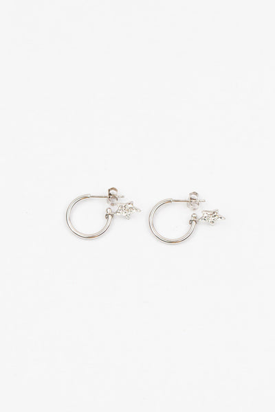 Silver Huggie Earrings with Crystal Star Charm in Clear | Annie and Sisters