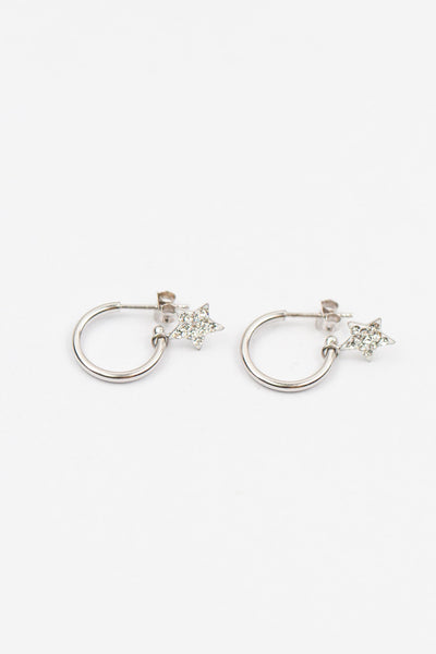 Silver Huggie Earrings with Crystal Star Charm in Clear | Annie and Sisters