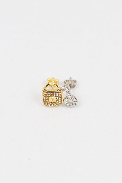 Lock And Key Crystal Silver Stud Earrings | Annie and Sisters
