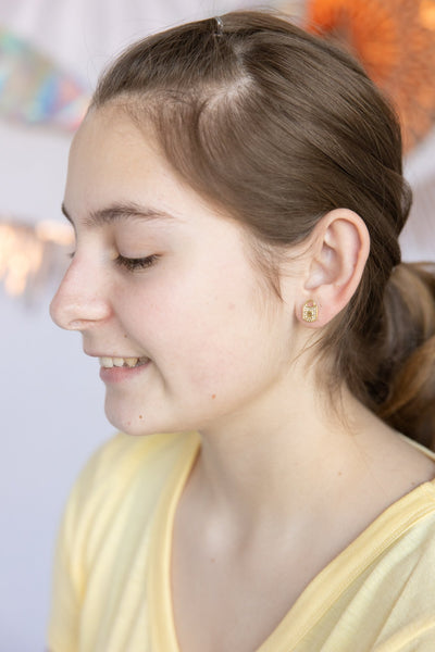 Lock And Key Crystal Silver Stud Earrings