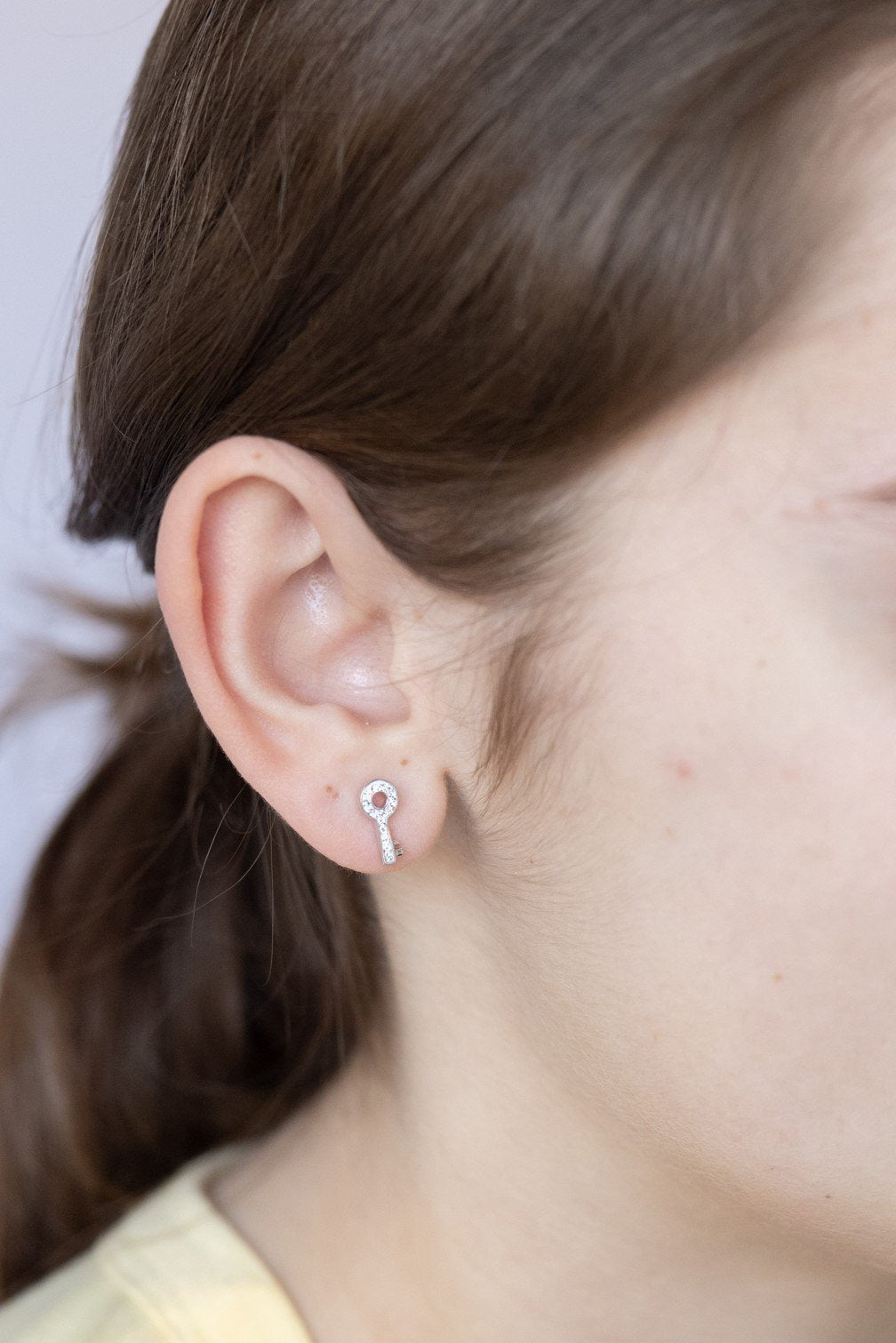 Lock And Key Crystal Silver Stud Earrings | Annie and Sisters