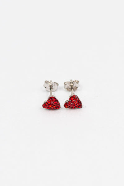 Teeny Tiny Heart Crystal Silver Stud Earrings in Red | Annie and Sisters 