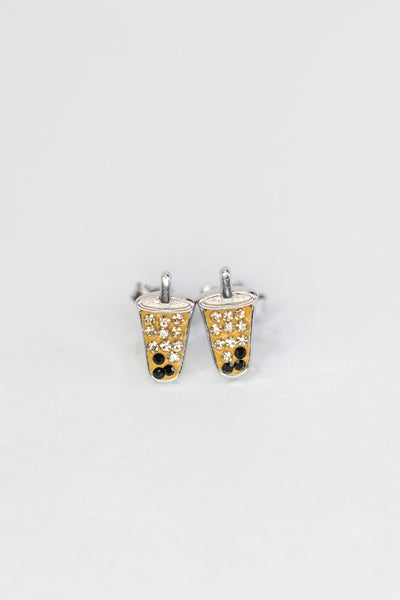 Boba Tea Crystal Silver Stud Earrings | Annie and Sisters
