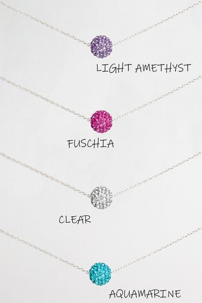 10mm Disco Ball Crystal Sterling Silver Necklace in various color | Annie and Sisters