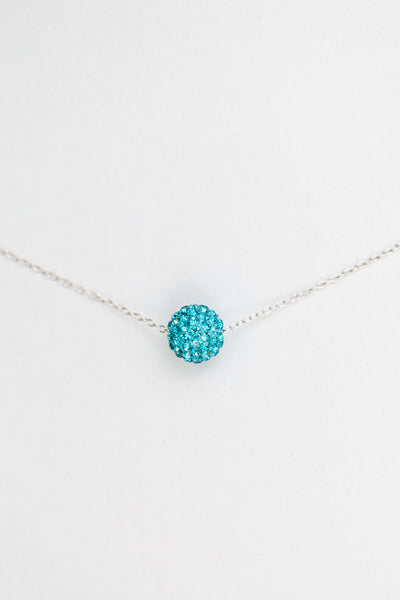 10mm Disco Ball Crystal Sterling Silver Necklace in Aquamarine | Annie and Sisters