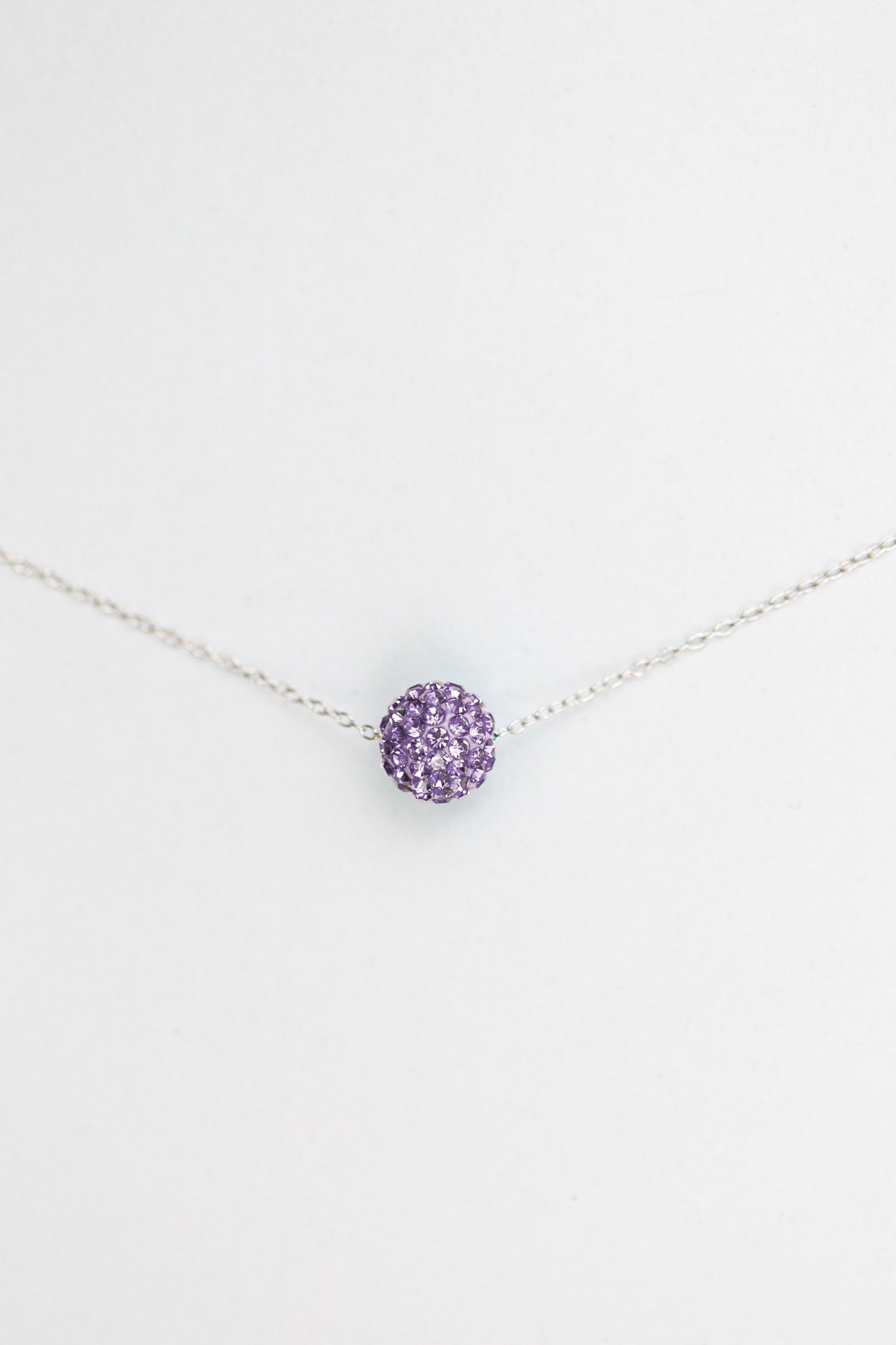 10mm Disco Ball Crystal Sterling Silver Necklace in Light Amethyst | Annie and Sisters