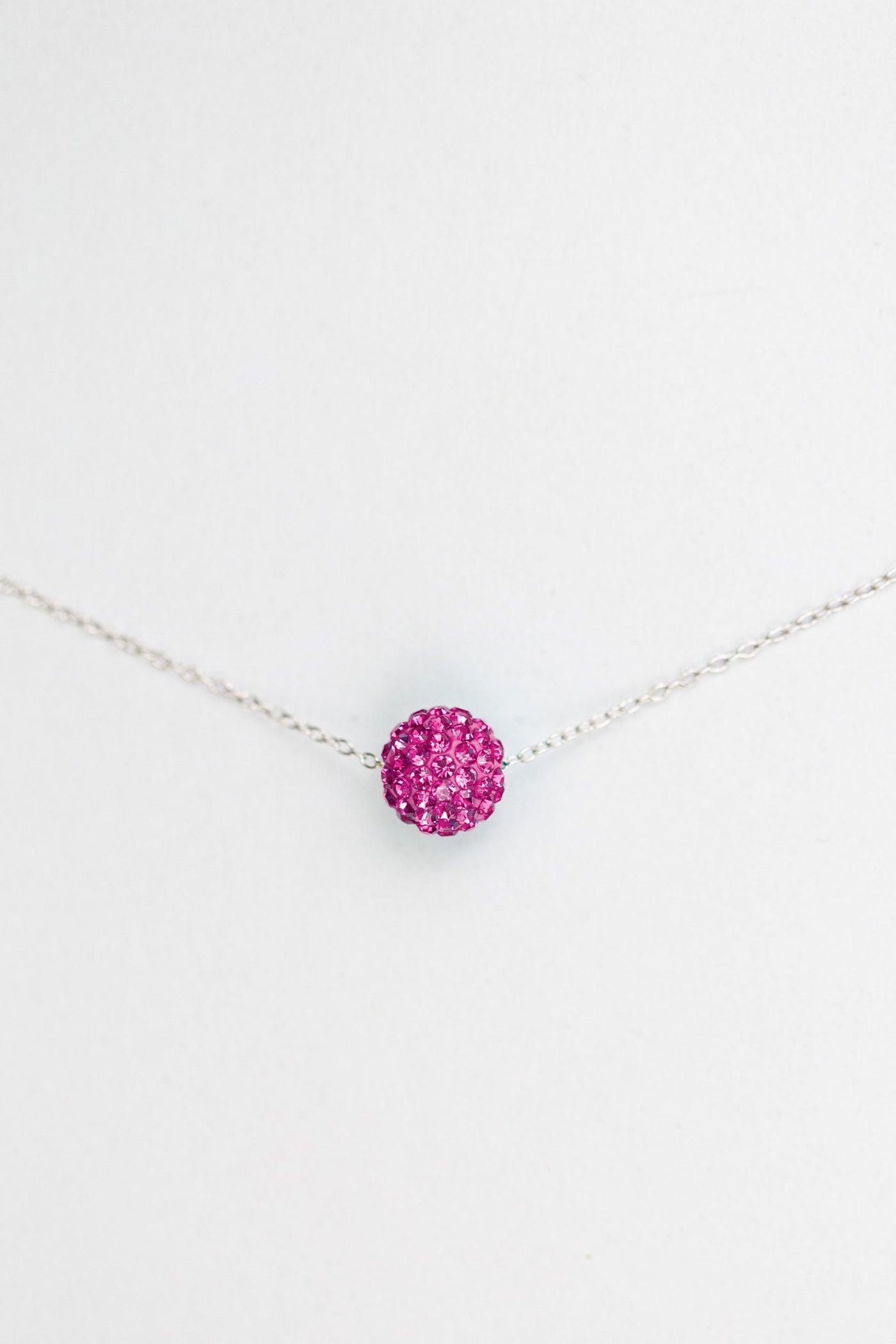 10mm Disco Ball Crystal Sterling Silver Necklace in Fuchsia Crystal | Annie and Sisters