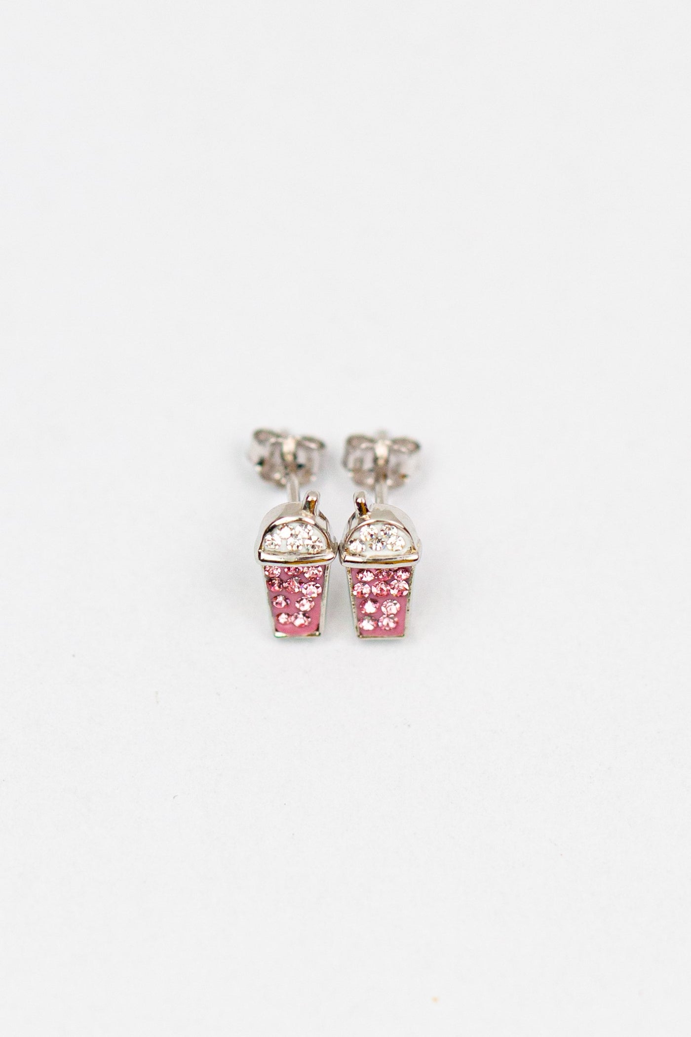 Strawberry Milkshake Crystal Silver Stud Earrings in Rose Pink | Annie and Sisters