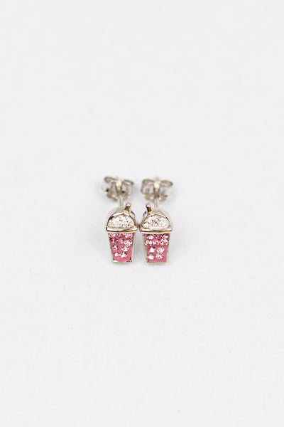 Strawberry Milkshake Crystal Silver Stud Earrings in Rose Pink | Annie and Sisters