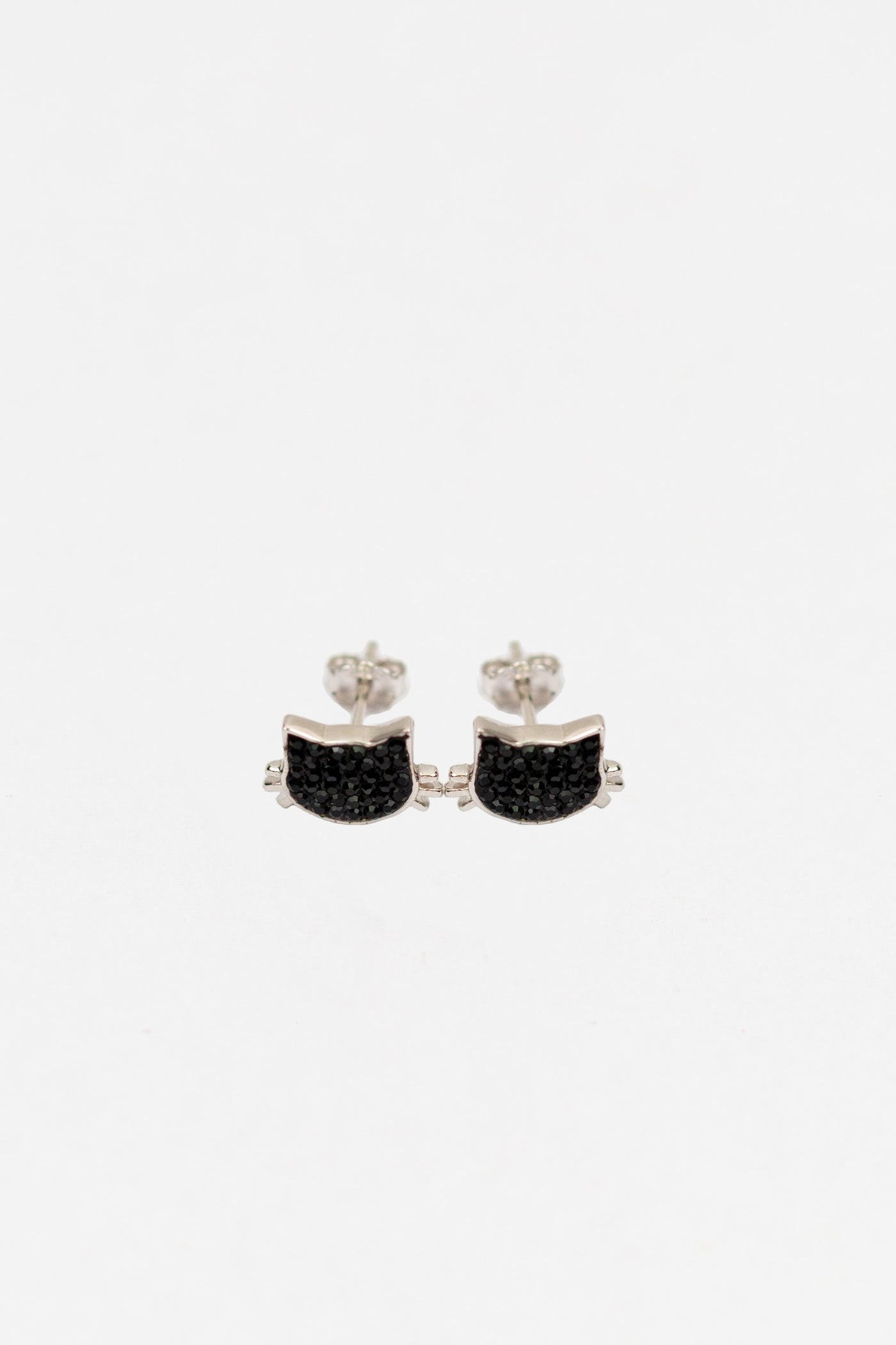 Black Cat Kitty Cat Crystal Silver Stud Earrings | Annie and Sisters
