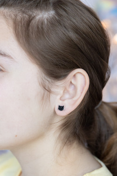 Kitty Cat Crystal Silver Stud Earrings | Annie and Sisters