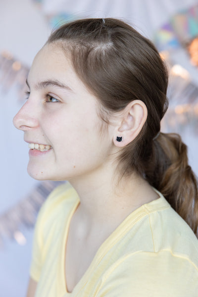 Kitty Cat Crystal Silver Stud Earrings | Annie and Sisters