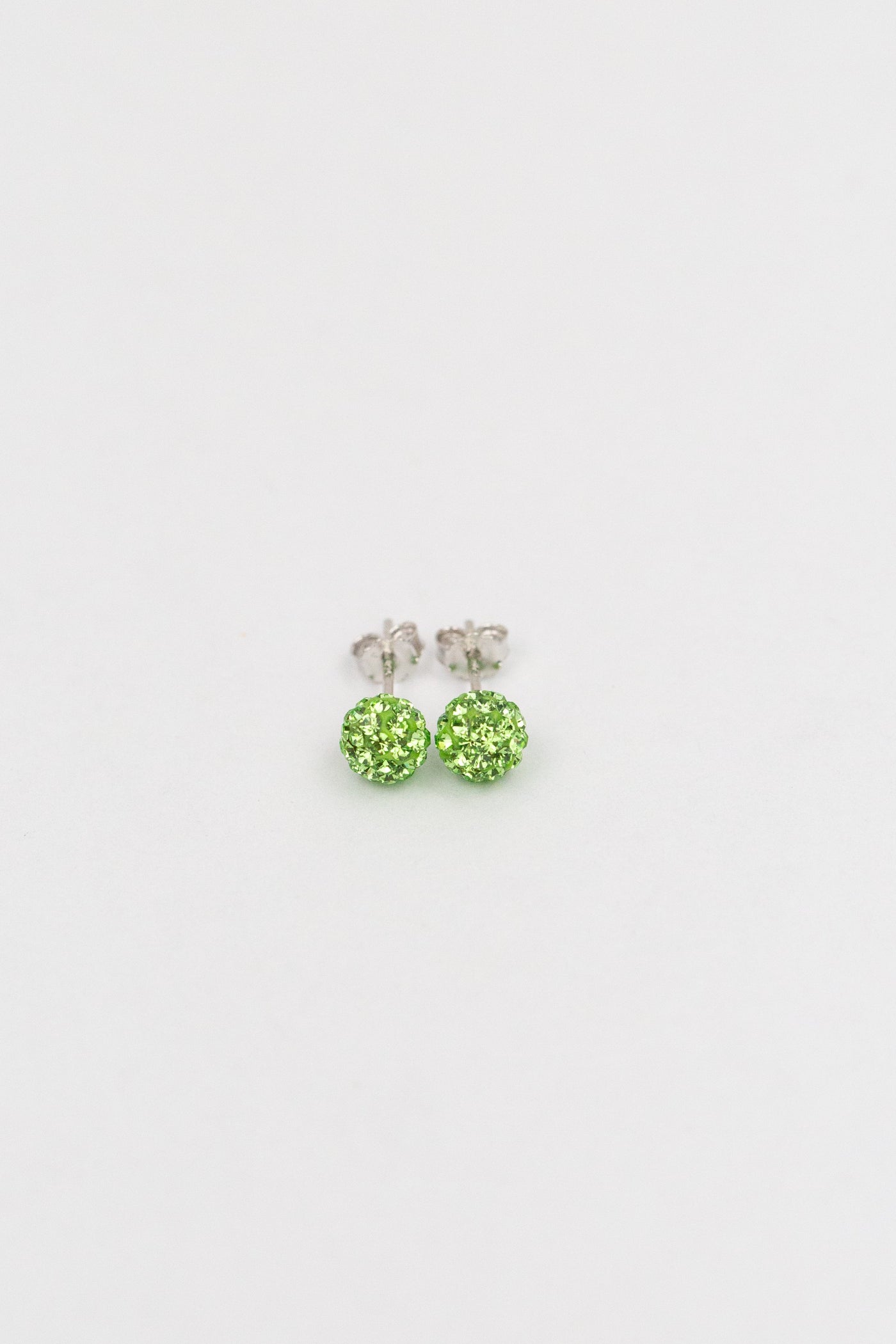 6mm Mini Disco Ball Crystal Silver Stud Earrings in Peridot crystal| Annie and Sisters | sister stud earrings, for kids, children's jewelry, kid's jewelry, best friend
