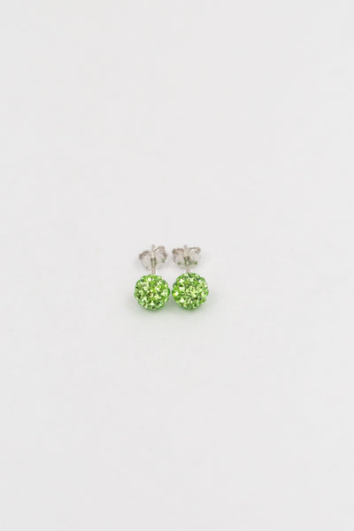 6mm Mini Disco Ball Crystal Silver Stud Earrings in Peridot crystal| Annie and Sisters | sister stud earrings, for kids, children's jewelry, kid's jewelry, best friend