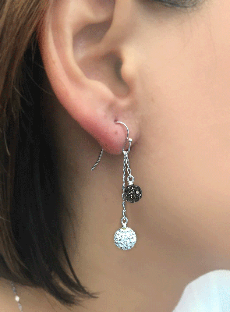 Dangling Double Disco Ball Sterling Silver Earrings