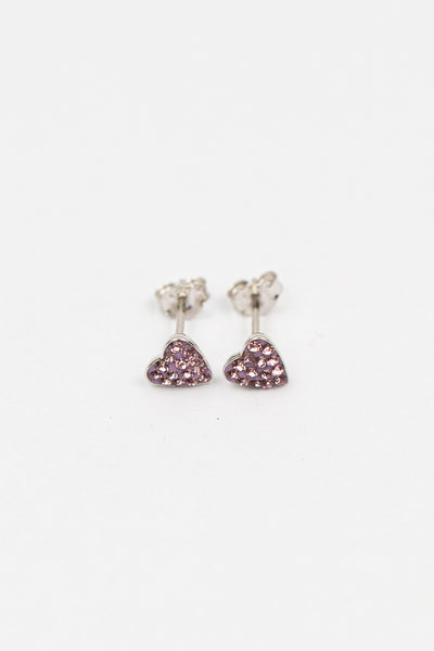 Teeny Tiny Heart Crystal Silver Stud Earrings in Amethyst | Annie and Sisters 
