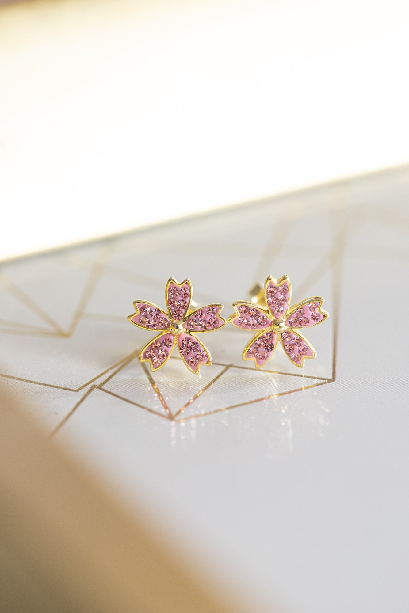 Cherry Blossom Sakura Crystal Silver Stud Earrings | Annie and Sisters