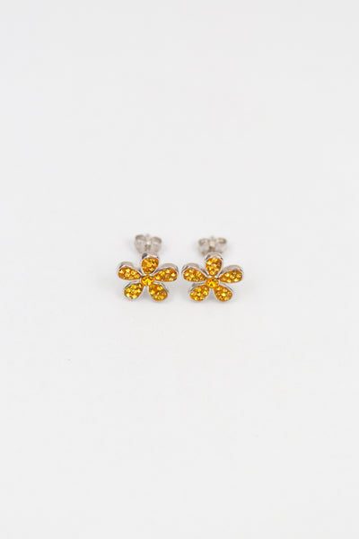 Five Petal Flower Crystal Silver Stud Earrings