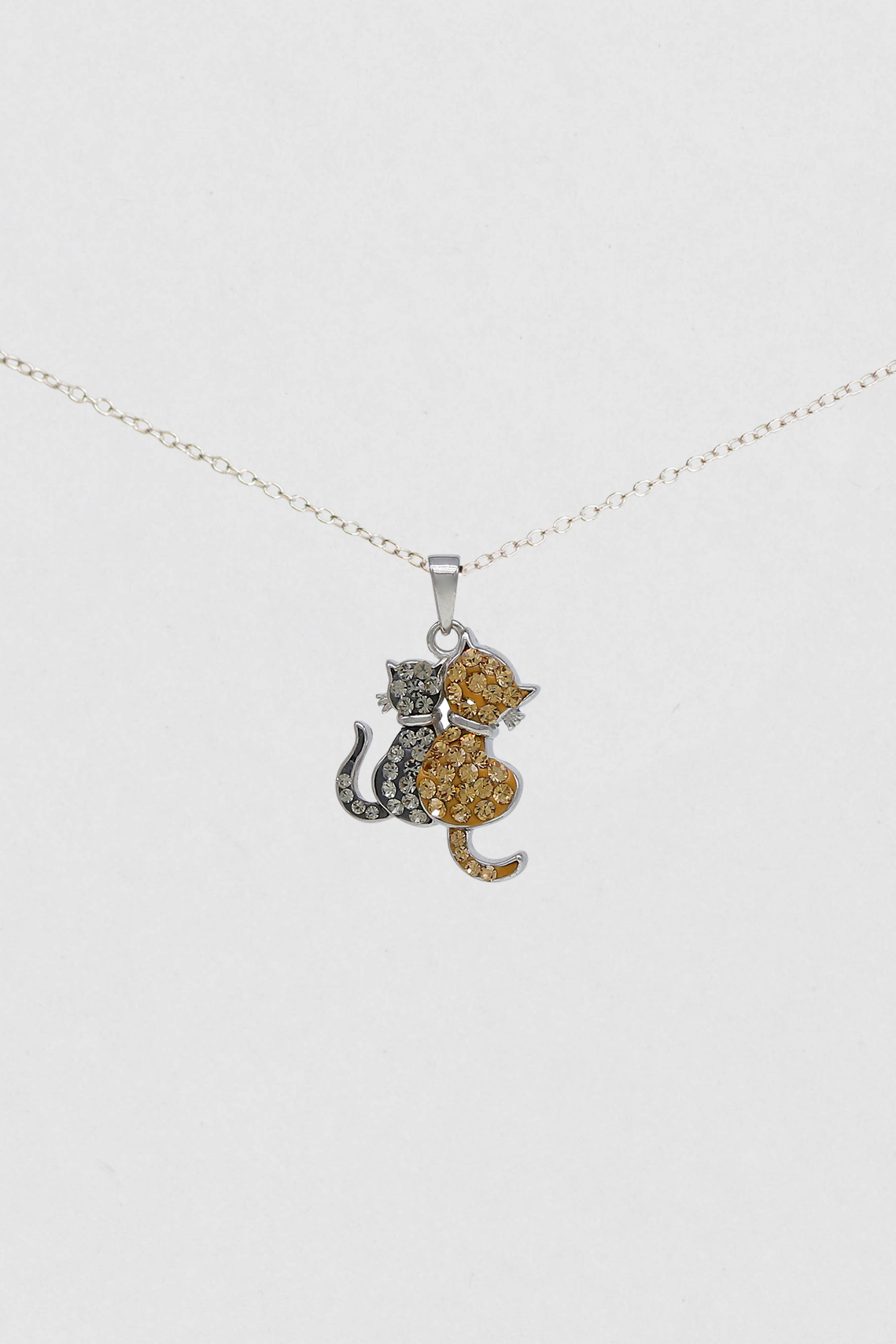 Two Cat Friends Crystal Sterling Silver Necklace | Annie and Sisters