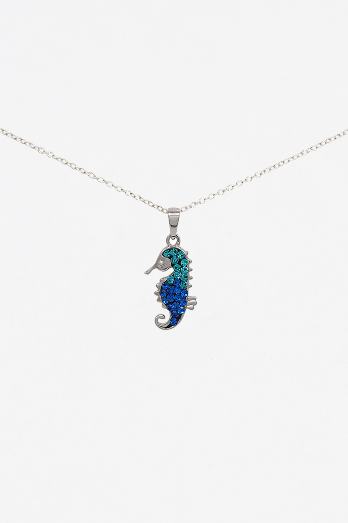 Baby Seahorse Crystal Sterling Silver Necklace