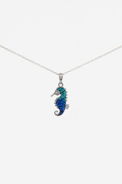 Baby Seahorse Crystal Sterling Silver Necklace