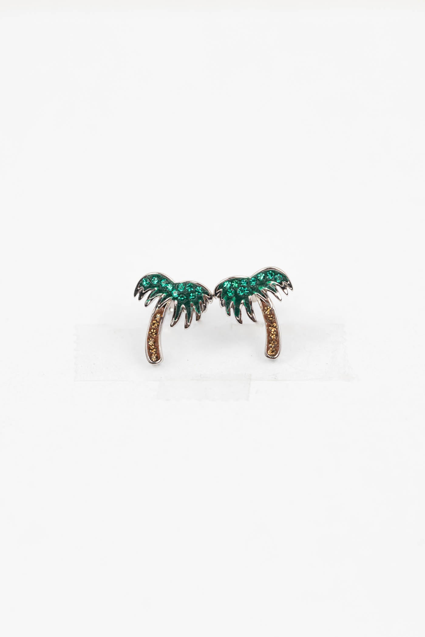 Palm Tree Crystal Sterling Silver Stud Earrings
