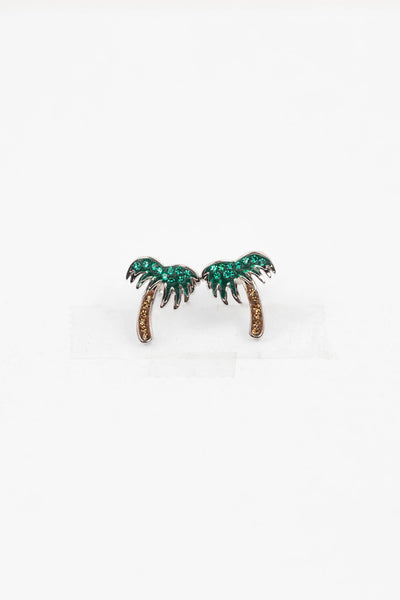 Palm Tree Crystal Sterling Silver Stud Earrings