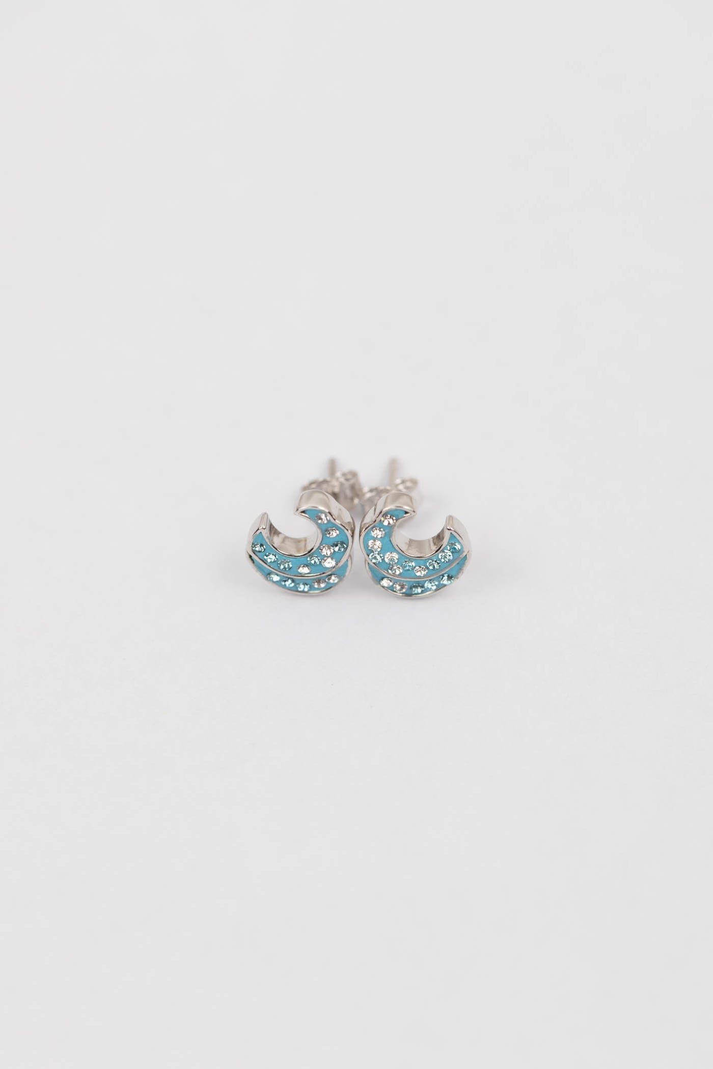 Ocean Wave Crystal Sterling Silver Stud Earrings