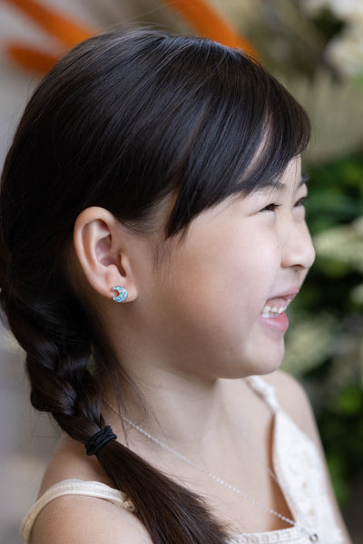 Ocean Wave Crystal Sterling Silver Stud Earrings