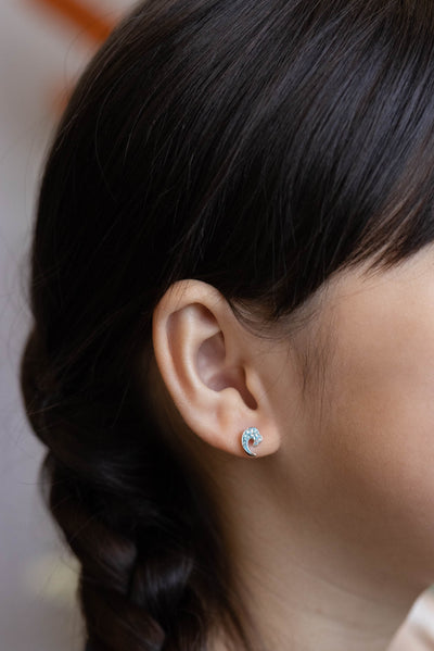Mini Ocean Wave Crystal Sterling Silver Stud Earrings