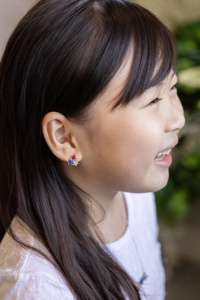 Red White and Blue Stars Crystal Sterling Silver Stud Earrings | Annie and Sisters