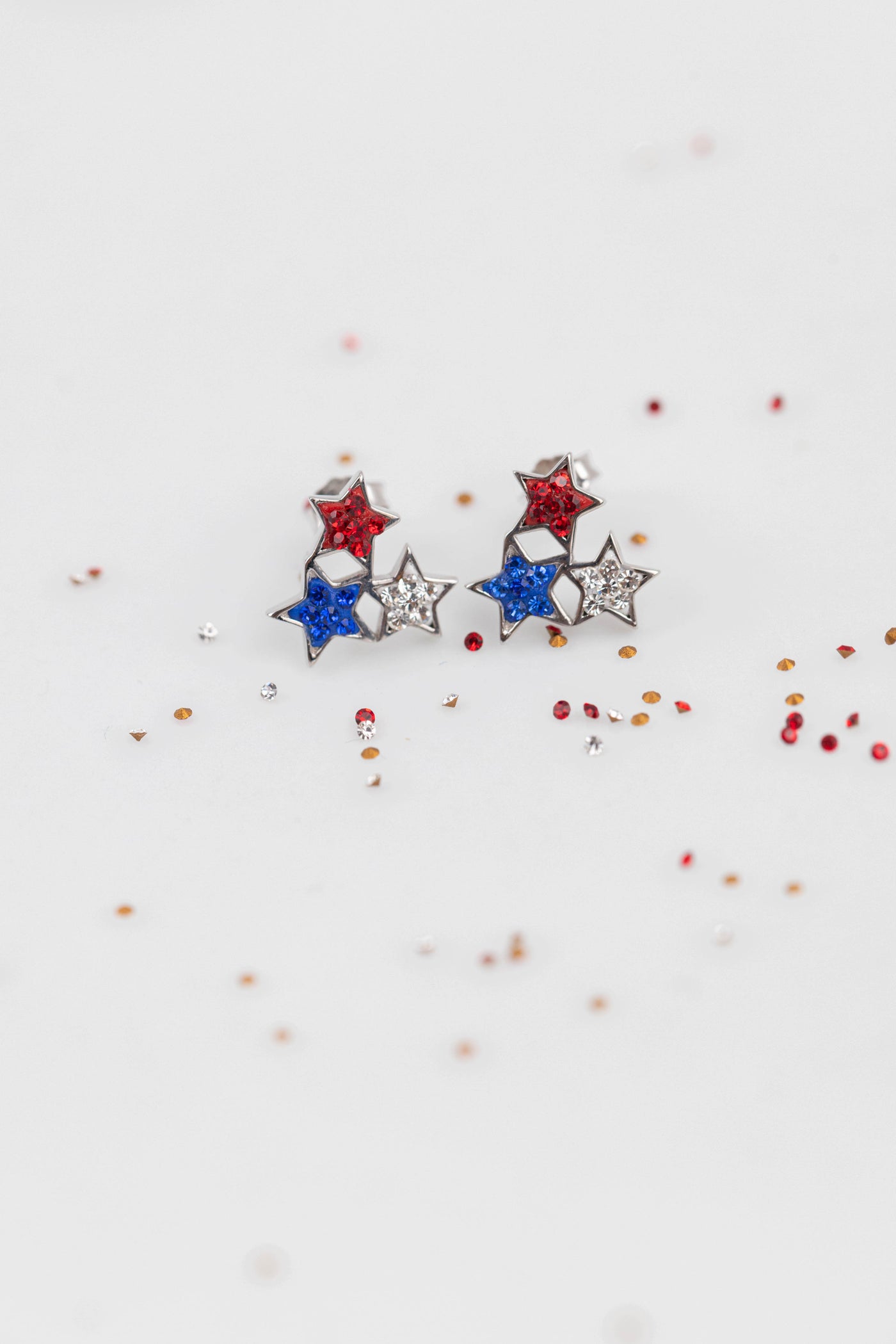 Red White and Blue Stars Crystal Sterling Silver Stud Earrings | Annie and Sisters