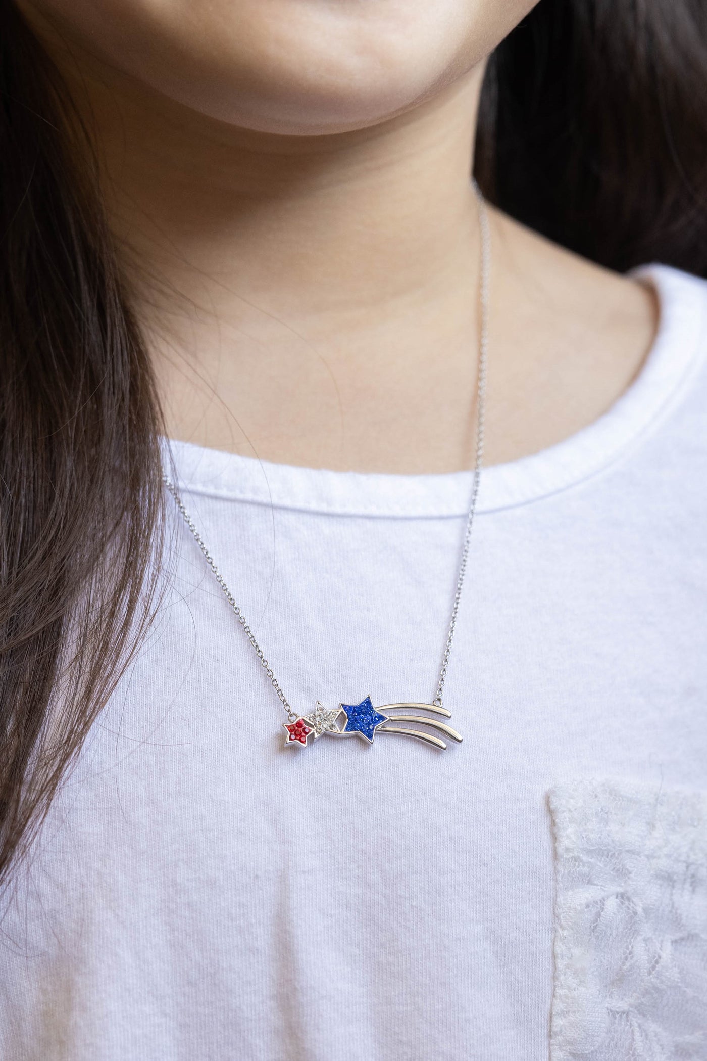 Red White and Blue Stars Crystal Sterling Silver Necklace | Annie and Sisters