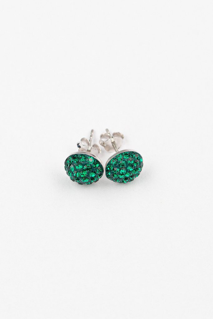 7mm Round Crystal Crystal Sterling Silver Stud Earrings in Emerald | Annie and Sisters